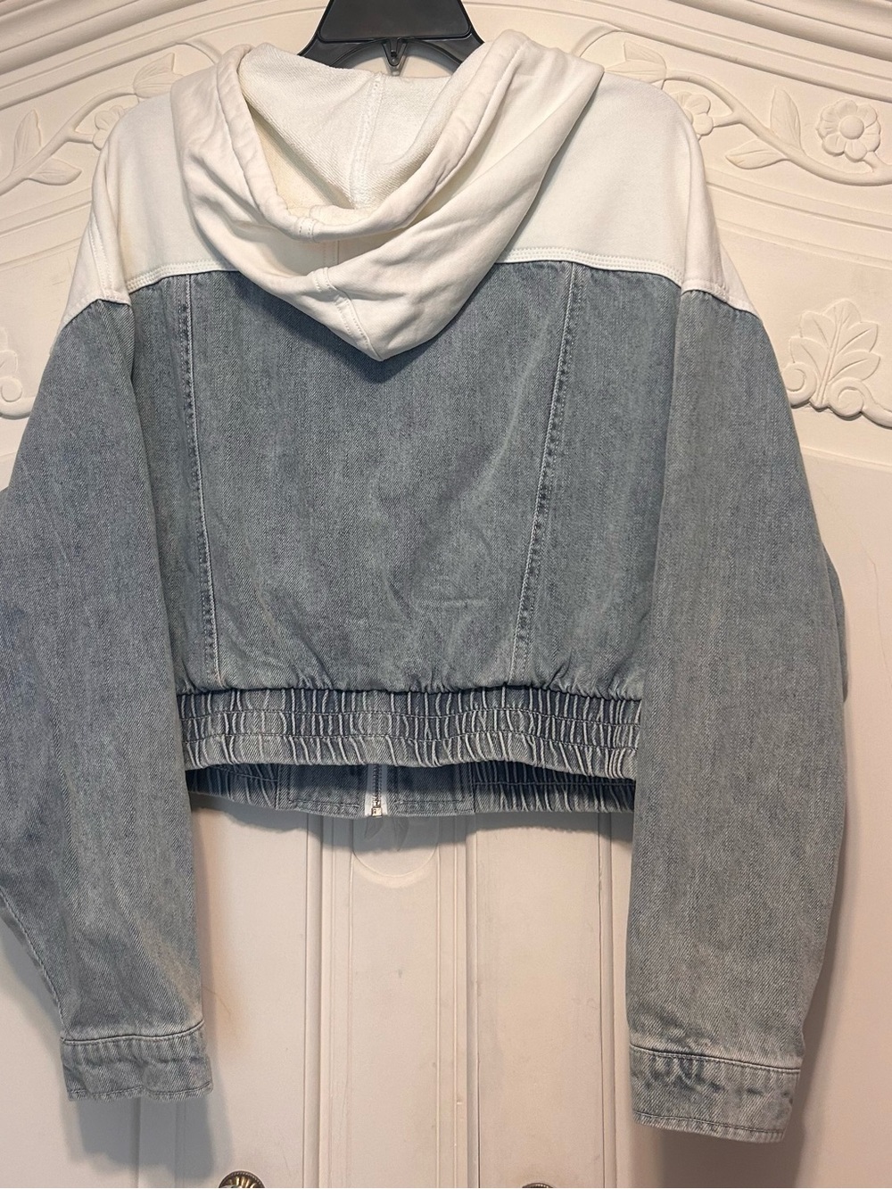 NWT RISEN Washed Gray & Cream Hooded Bomber Jacket - Picture 4 of 6